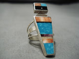 Amazing Vintage Native American Navajo Carico Lake Turquoise Sterling Silver Towering Ring Old-Nativo Arts