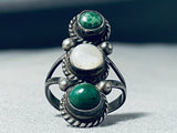 Amazing Vintage Native American Navajo Early Green Turquoise Sterling Silver Ring Old-Nativo Arts