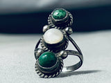 Amazing Vintage Native American Navajo Early Green Turquoise Sterling Silver Ring Old-Nativo Arts