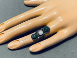 Amazing Vintage Native American Navajo Early Green Turquoise Sterling Silver Ring Old-Nativo Arts