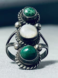 Amazing Vintage Native American Navajo Early Green Turquoise Sterling Silver Ring Old-Nativo Arts