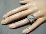 Amazing Vintage Native American Navajo Green Turquoise Mother Of Pearl Sterling Silver Ring Old-Nativo Arts