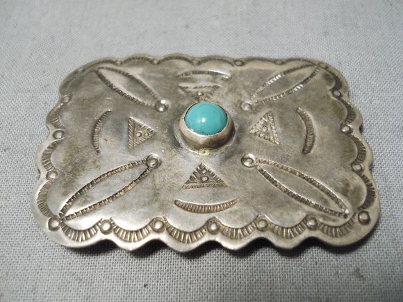 Amazing Vintage Native American Navajo Green Turquoise Sterling Silver Pin-Nativo Arts