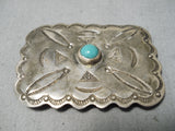 Amazing Vintage Native American Navajo Green Turquoise Sterling Silver Pin-Nativo Arts