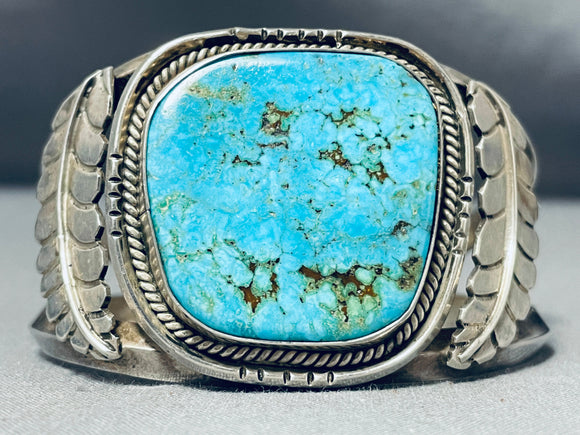 Amazing Vintage Native American Navajo Huge Pilot Mountain Turquoise Sterling Silver Bracelet-Nativo Arts