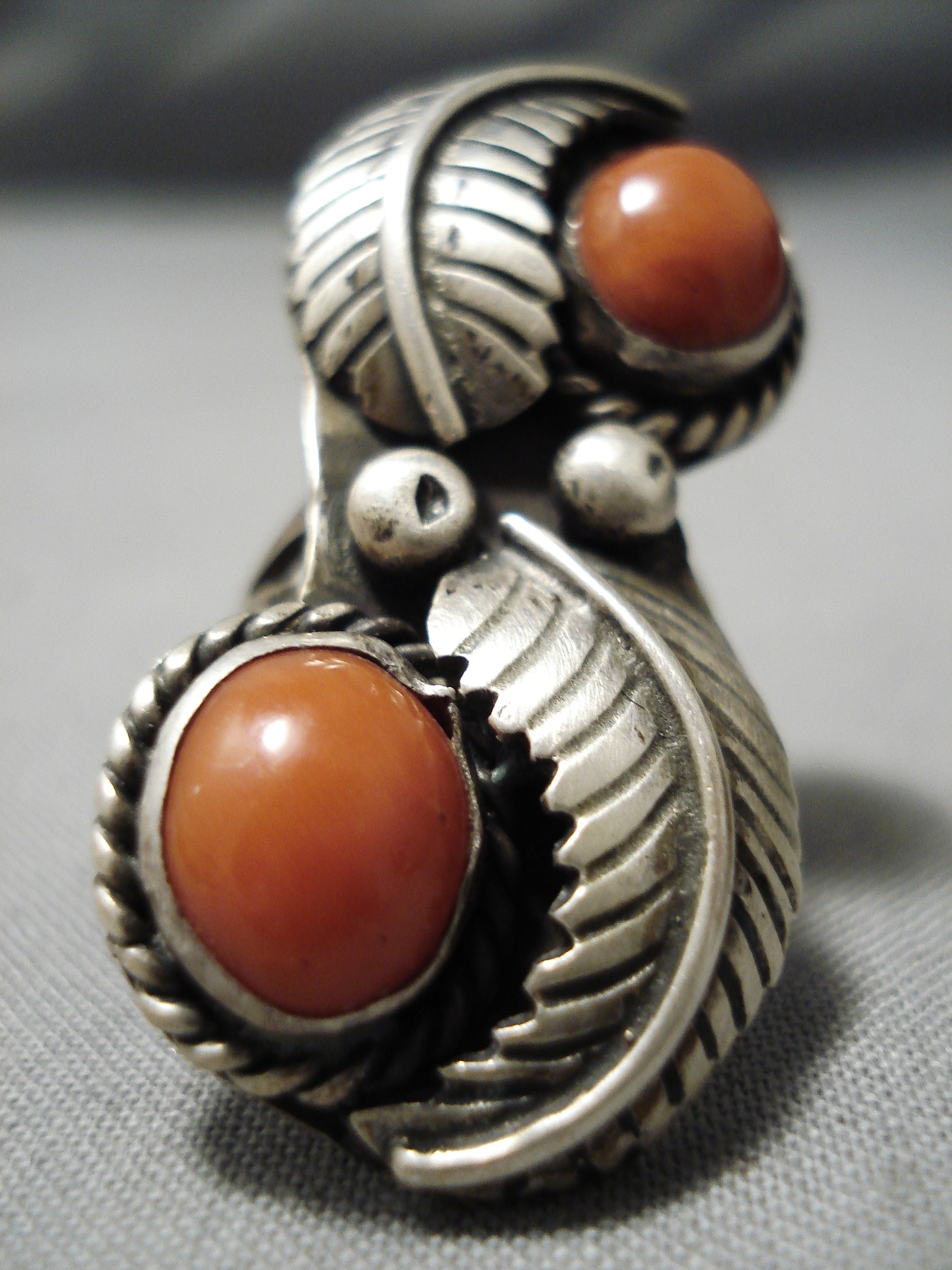 Amazing Vintage Native American Navajo Huge Red Coral Sterling 