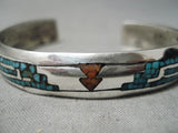 Amazing Vintage Native American Navajo Juan Singer Turquoise Coral Sterling Silver Bracelet Old-Nativo Arts