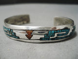 Amazing Vintage Native American Navajo Juan Singer Turquoise Coral Sterling Silver Bracelet Old-Nativo Arts