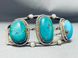Amazing Vintage Native American Navajo Kingman Turquoise Sterling Silver Bracelet-Nativo Arts