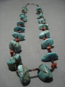 Amazing Vintage Native American Navajo Large Royston Turquoise Sterling Silver Necklace Old-Nativo Arts