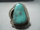 Amazing Vintage Native American Navajo Leaf Green Turquoise Sterling Silver Ring Old-Nativo Arts