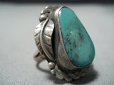 Amazing Vintage Native American Navajo Leaf Green Turquoise Sterling Silver Ring Old-Nativo Arts