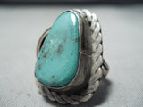 Amazing Vintage Native American Navajo Leaf Green Turquoise Sterling Silver Ring Old-Nativo Arts