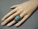Amazing Vintage Native American Navajo Leaf Green Turquoise Sterling Silver Ring Old-Nativo Arts
