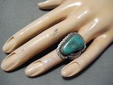 Amazing Vintage Native American Navajo Leaf Green Turquoise Sterling Silver Ring Old-Nativo Arts
