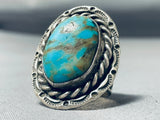 Amazing Vintage Native American Navajo Pilot Mountain Turquoise Sterling Silver Ring-Nativo Arts