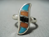 Amazing Vintage Native American Navajo Swirl Inlay Turquoise Sterling Silver Ring-Nativo Arts