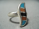 Amazing Vintage Native American Navajo Swirl Inlay Turquoise Sterling Silver Ring-Nativo Arts