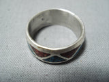 Amazing Vintage Native American Navajo Turquoise Coral Inlay Sterling Silver Ring Old-Nativo Arts