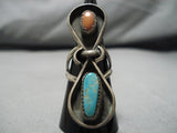 Amazing Vintage Native American Navajo Turquoise Coral Sterling Silver Ring-Nativo Arts