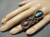 Amazing Vintage Native American Navajo Turquoise Coral Sterling Silver Ring-Nativo Arts