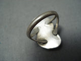 Amazing Vintage Native American Navajo Turquoise Pearl Sterling Silver Leaf Ring Old-Nativo Arts