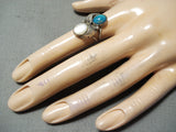 Amazing Vintage Native American Navajo Turquoise Pearl Sterling Silver Leaf Ring Old-Nativo Arts
