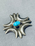 Amazing Vintage Native American Navajo Turquoise Sterling Silver Pin-Nativo Arts