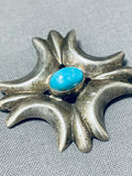 Amazing Vintage Native American Navajo Turquoise Sterling Silver Pin-Nativo Arts