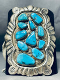 Amazing Vintage Native American Zuni 11 Morenci Turquoise Sterling Silver Huge Bowguard-Nativo Arts