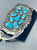 Amazing Vintage Native American Zuni 11 Morenci Turquoise Sterling Silver Huge Bowguard-Nativo Arts