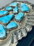 Amazing Vintage Native American Zuni 11 Morenci Turquoise Sterling Silver Huge Bowguard-Nativo Arts