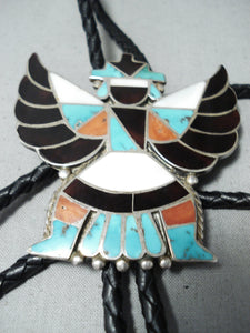 Amazing Vintage Native American Zuni Turquoise Coral Jet Sterling Silver Knifewing Bolo-Nativo Arts