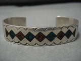 Amazing Vintage Navajo Native American Turquoise Inlay Sterling Silver Bracelet-Nativo Arts