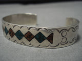 Amazing Vintage Navajo Native American Turquoise Inlay Sterling Silver Bracelet-Nativo Arts