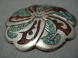Amazing Vintage Navajo Swirling Sterling Silver Turquoise Pin Native American-Nativo Arts