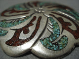 Amazing Vintage Navajo Swirling Sterling Silver Turquoise Pin Native American-Nativo Arts