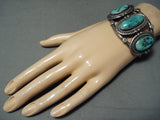 Ambrose Tsosie Vintage Native American Navajo 3 Stone Turquoise Sterling Silver Bracelet-Nativo Arts