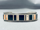 Ant Yazzie Vintage Native American Navajo Signed Inlay Jet Shell Sterling Silver Bracelet-Nativo Arts