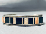 Ant Yazzie Vintage Native American Navajo Signed Inlay Jet Shell Sterling Silver Bracelet-Nativo Arts