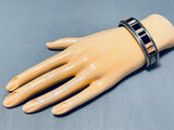 Ant Yazzie Vintage Native American Navajo Signed Inlay Jet Shell Sterling Silver Bracelet-Nativo Arts