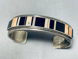 Ant Yazzie Vintage Native American Navajo Signed Inlay Jet Shell Sterling Silver Bracelet-Nativo Arts