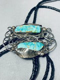 Astonishing Vintage Native American Navajo Pilot Mountain Turquoise Sterling Silver Bolo-Nativo Arts