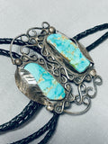 Astonishing Vintage Native American Navajo Pilot Mountain Turquoise Sterling Silver Bolo-Nativo Arts