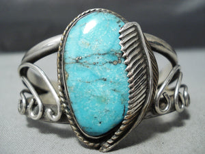 Astonishing Vintage Native American Navajo Pilot Mountain Turquoise Sterling Silver Bracelet-Nativo Arts