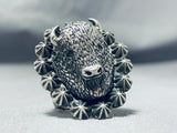 Astounding Native American Navajo Sterling Silver Buffalo Ring-Nativo Arts