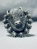 Astounding Native American Navajo Sterling Silver Buffalo Ring-Nativo Arts