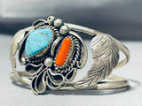 Astounding Vintage Native American Navajo Blue Gem Turquoise & Coral Sterling Silver Bracelet-Nativo Arts