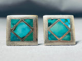 Astounding Vintage Native American Navajo Blue Gem Turquoise Sterling Silver Cufflinks-Nativo Arts