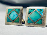 Astounding Vintage Native American Navajo Blue Gem Turquoise Sterling Silver Cufflinks-Nativo Arts